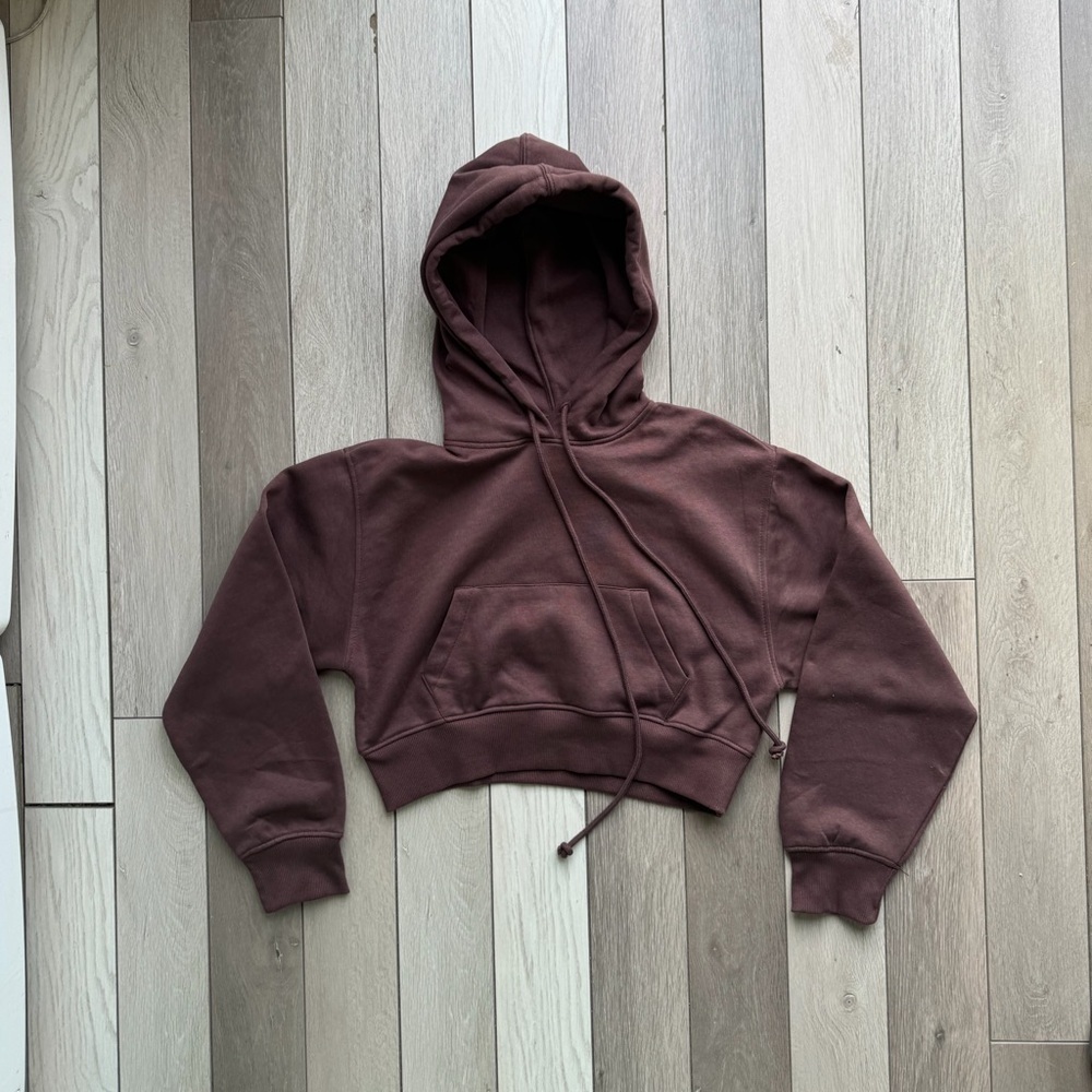 Zara Chocolate Brown Cropped Hoodie Sweater